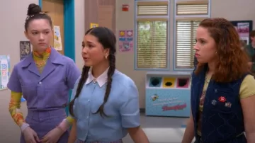 Zara Blue/White Cropped Top worn by Posey (Lumi Pollack) as seen in Electric Bloom (S01E01)