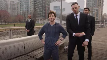 James Perse Vintage Blue Front Zip Hoodie worn by Jay Pflug (Logan Lerman) as seen in Only Murders in the Building (S05E04)