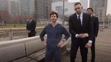 James Perse Vintage Blue Front Zip Hoodie worn by Jay Pflug (Logan Lerman) as seen in Only Murders in the Building (S05E04)