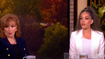 McQueen Frayed Trim Single-Breasted Wool Jacket worn by Sunny Hostin as seen in The View on September 17, 2025