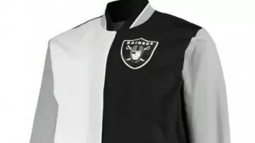 Recreación- Chaqueta de calentamiento en blanco y negro de Los Vegas Raiders