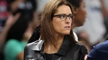 Fever vs Dream Black Leather Jacket worn by Stephanie White in Stephanie White Gets Teched As Refs TAKEOVER Game 1 Fever vs Dream