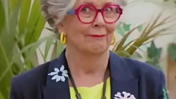 The Great British Bake Off Floral Blazer worn by self (Prue Leith) as seen in The Great British Bake Off (S08E06)