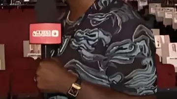 Black and Teal Printed Shirt worn by Scott Avans in Access Hollywood