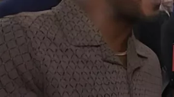 Brown Printed Camp Shirt worn by Scott Avans in Access Hollywood