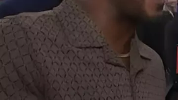 Brown Printed Camp Shirt worn by Scott Avans in Access Hollywood