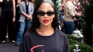 NYC Black Graphic Tee worn by Tessa Thompson in Tessa Thompson Honors Fiona Apple in Chic Chanel Look at NYC Luncheon.
