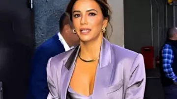 Good Morning America Purple Satin Blazer worn by Eva Longoria as seen in Good Morning America