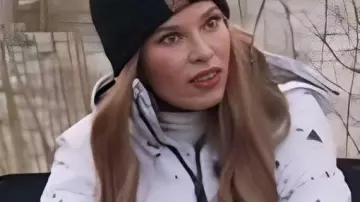 Real Housewives of SL City White Spatter Jacket worn by her (Britani Bateman) as seen in The Real Housewives of Beverly Hills (S06E16)