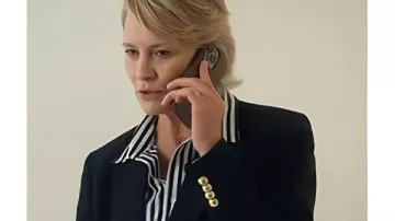 The Girlfriend 2025 Robin Wright Navy Double Breasted Blazer worn by Laura (Robin Wright) in The Girlfriend