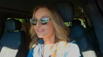 Saint Laurent Silver Transparent Cat Eye Sunglasses worn by Giada De Laurentiis as seen in Giada in My Kitchen (S01E01)
