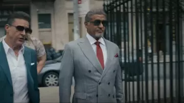Boss Double-Breasted Suit Jacket in Striped Virgin Wool worn by Dwight 'The General' Manfredi (Sylvester Stallone) as seen in Tulsa King (S03E01)