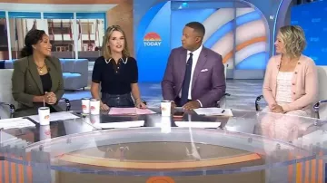 Blazer sastre con botones de Zara usado por Sheinelle Jones como se ve en Today el 19 de septiembre de 2025