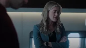 Open Edit Relaxed Pinstripe Blazer worn by Rebecca 'Bex' Henderson (Melissa Roxburgh) as seen in The Hunting Party (S01E08)