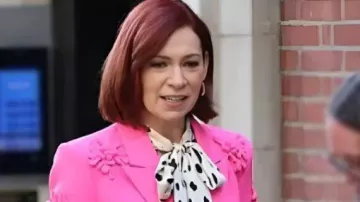 Elsbeth Pink Floral Applique Blazer worn by Elsbeth Tascioni (Carrie Preston) as seen in Elsbeth (S03E02)