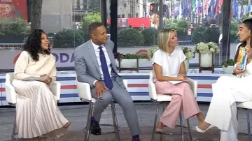 Reiss Lorna Drape Knitted Top worn by Sheinelle Jones as seen in Today on September 22, 2025