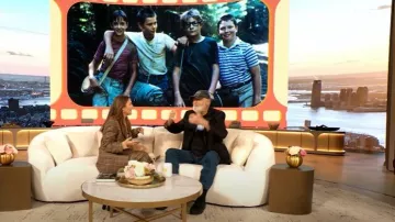 Saint Laurent Double-breasted Checked silk and Cashmere-blend Blazer worn by Drew Barrymore as seen in The Drew Barrymore Show on September 22, 2025