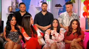 Jluxlabel Sunset Red Palms And Sands Mesh Maxi Dress worn by Jenni Farley as seen in Jersey Shore: Family Vacation (S08E17)