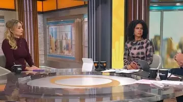 Karen Millen Viscose Blend Rib Envelope Neck Knit Midi Dress worn by Kelly O'Grady as seen in CBS Mornings on September 23, 2025