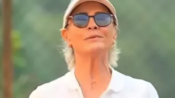 Robin Wright The Girlfriend 2025 White Polo Top used by Laura (Robin Wright) as seen in The Girlfriend (S01E02)
