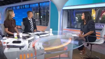 Frame The Gillian Puff Sleeve Silk Blouse worn by Laura Jarrett as seen in Today on September 23, 2025