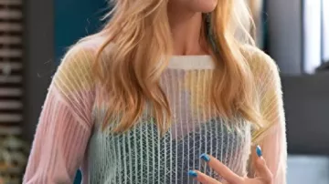 High Potential S2 Kaitlin Olson Rainbow Sweater worn by Morgan Gillory (Kaitlin Olson) in High Potential (S02)