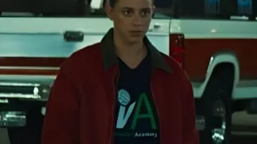 American Sweatshop 2025 Lili Reinhart Red Denim Jacket worn by Daisy Moriarty (Lili Reinhart) in American Sweatshop