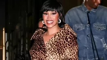 Cardi B EE72 Magazine Launch Party Leopard Print Coat worn by Self (archive footage) (Cardi B) as seen in Cardi B: The Hustle