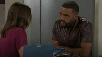 Ron Thompson Cut-out Laser Leather Shirt worn by Andre Richardson (Sean Freeman) as seen in Beyond the Gates (S01E128)