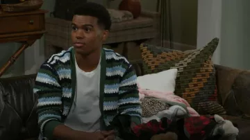 Scotch & Soda Stripe Open Stitch Cardigan worn by Tyrell Richardson (Jaden Lucas Miller) as seen in Beyond the Gates (S01E129)