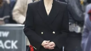 Black Floral Asymmetric Coat worn by Abigail Dalton (Suranne Jones) in TV Series Hostage 2025