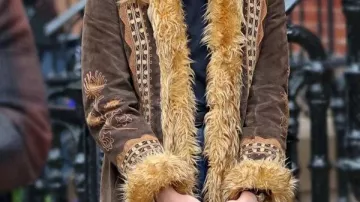 Suede Fur Jacket worn by Sylvie Russo (Elle Fanning) in A Complete Unknown