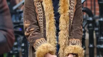 Suede Fur Jacket worn by Sylvie Russo (Elle Fanning) in A Complete Unknown