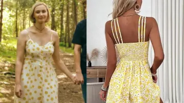 Wayward 2025 Sarah Gadon Robe midi à fleurs jaunes de Laura (Sarah Gadon) dans Wayward (S01E05)