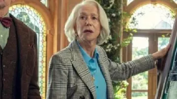 Blazer a cuadros de The Thursday Murder Club usado por Elizabeth (Helen Mirren) como se ve en The Thursday Murder Club
