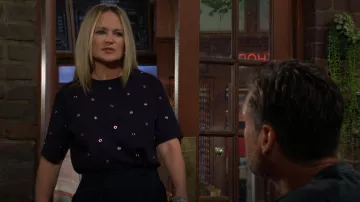 Veronica Beard Sebastian Studded Cotton Top worn by Sharon Newman (Sharon Case) as seen in The Young and the Restless on September 10, 2025