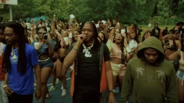 Moncler Red Pakito Hooded Vest worn by Young Nudy in Young Nudy - Peaches & Eggplants (Official Video) ft. 21 Savage