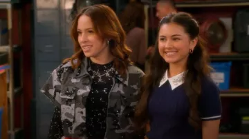 Akira Apply Pressure Grey Camo Cropped Button Down worn by Electric Bloom(Carmen Sánchez) as seen in Electric Bloom (S01E07)