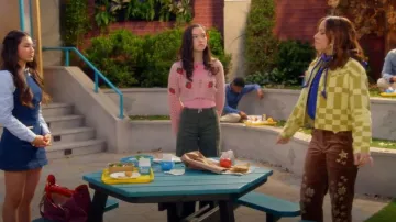 Anthropologie Pilcro Copper/Bronze Velvet Beaded Wide Leg Cropped Pants worn by (Carmen Sánchez) as seen in Electric Bloom (S01E07)