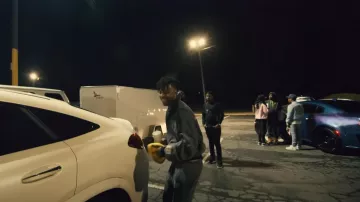 Gallery Dept. Navy Paint Splatter Flared Sweatpants worn by 21 Savage in 21 Savage - "No Debate" / "Big Smoke" (Official Video)