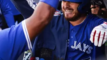 Alejandro Kirk Toronto Blue Jays 2025 Home Run Jacket of Alejandro Kirk in CURTAIN CALL: Alejandro Kirk salutes the crowd after second homer in must-win game!