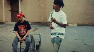 Amiri Dusted Indigo Half Track Jeans worn by 21 Savage in 21 Savage x Metro Boomin - Runnin (Official Music Video)