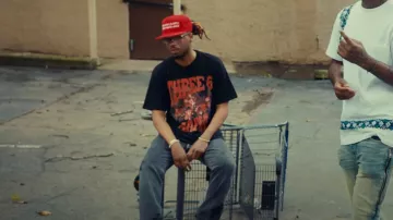 Merch Three 6 Mafia Black Yo Rep Merch T Shirt worn by Metro Boomin in 21 Savage x Metro Boomin - Runnin (Official Music Video)