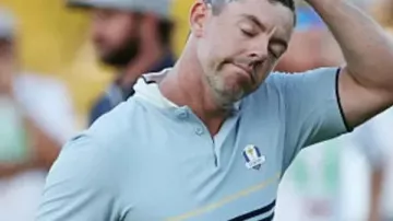 Team Europe Ryder Cup 2025 Polo T-Shirt of Rory McIlroy in Highlights | Day 1 | 2025 Ryder Cup
