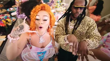 Off-White Green Velvet & Orange W Patch Trackpants worn by 2 Chainz in 2 Chainz - Quarantine Thick ft. Latto