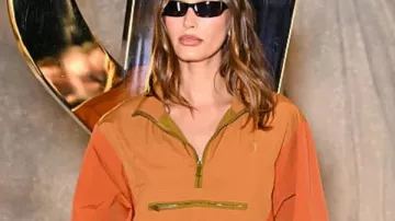 Hailey Bieber Paris Fashion Week 2025 Jacket of Hailey Baldwin in Saint Laurent | Spring/Summer 2026 | Paris Fashion Week