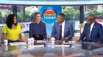 J. Crew Brushed Cashmere Short-sleeve Cardigan in Burnished Chartreuse worn by Sheinelle Jones as seen in Today on  September 26, 2025