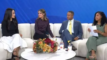 Another Girl Drop-Waist Contrast Midi Dress worn by Emilie Ikeda as seen in Today on  September 30, 2025