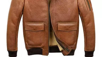 Camel Brown A2 Fourrure Peau De Mouton Blouson Aviateur Homme