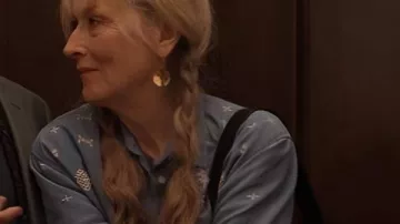 Only Murders in the Building S05 Meryl Streep Blue Embroidered Shirt worn by (Meryl Streep) in Only Murders in the Building (S05)